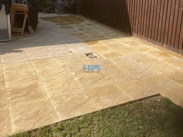 Riven slabbed patio installation in Bishops Cleeve